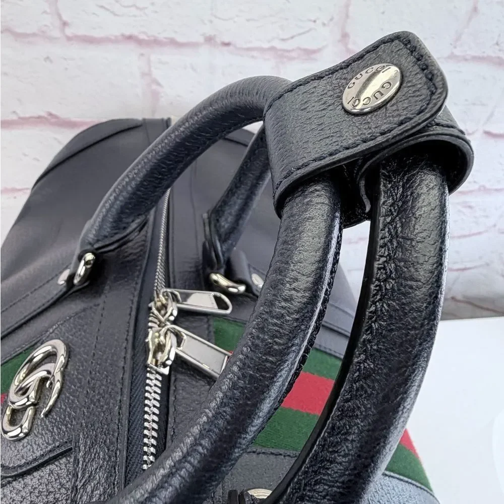 Gucci Navy Blue Savoy Web Stripe Duffle Travel Bag